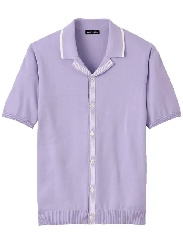Cotton Button Front Camp Collar Sweater - Lavender sold by Paul Fredrick