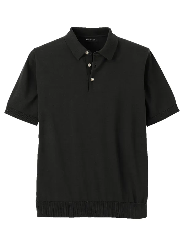 Supima Cotton Three Button Polo - Black sold by Paul Fredrick