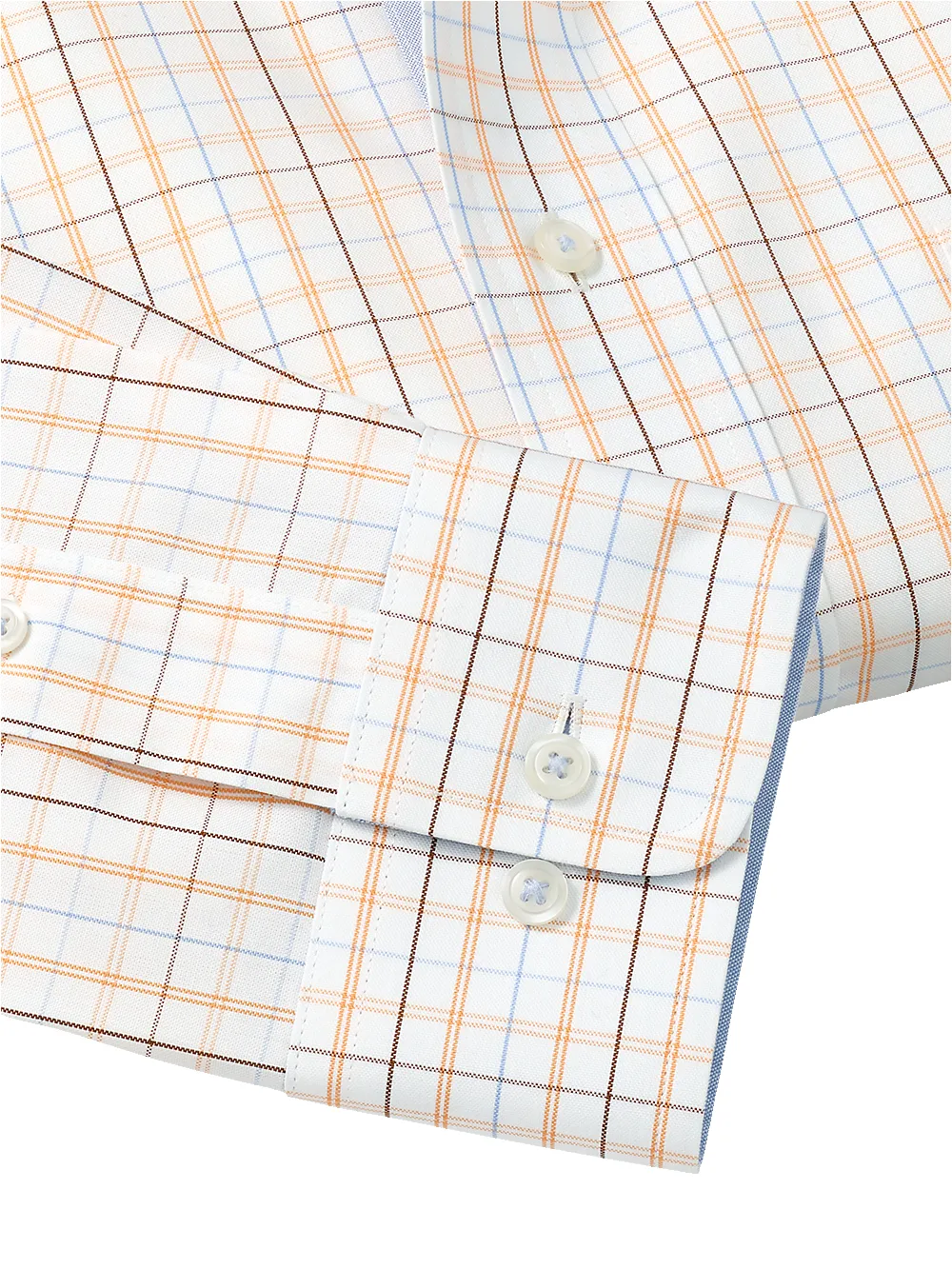 Non-Iron Cotton Tattersall Dress Shirt With Contrast Trim - Blue/melon sold by Paul Fredrick product image thumbnail 4