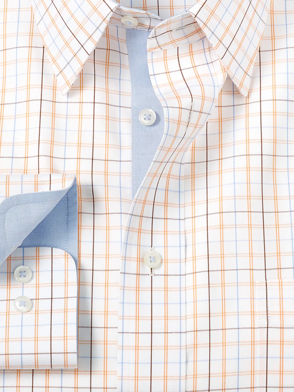 Non-Iron Cotton Tattersall Dress Shirt With Contrast Trim - Blue/melon sold by Paul Fredrick product image thumbnail 2