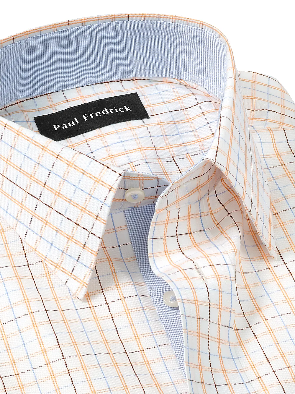 Non-Iron Cotton Tattersall Dress Shirt With Contrast Trim - Blue/melon sold by Paul Fredrick product image thumbnail 3