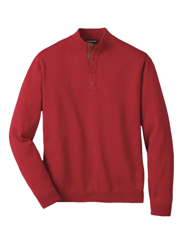 Supima Cotton Four Button Mock Neck Sweater - Red sold by Paul Fredrick