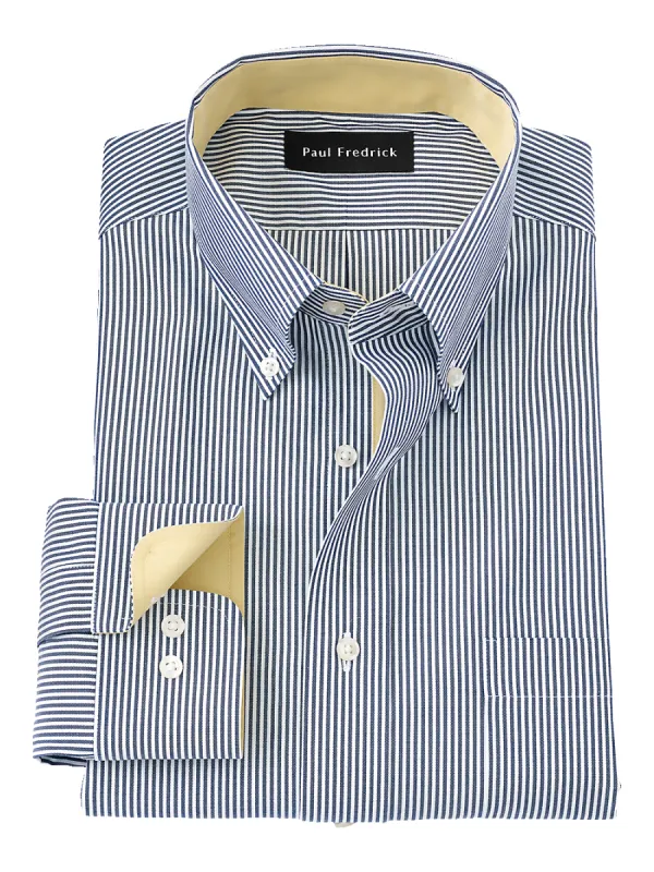 Non-Iron Cotton Stripe Dress Shirt With Contrast Trim - Blue sold by Paul Fredrick