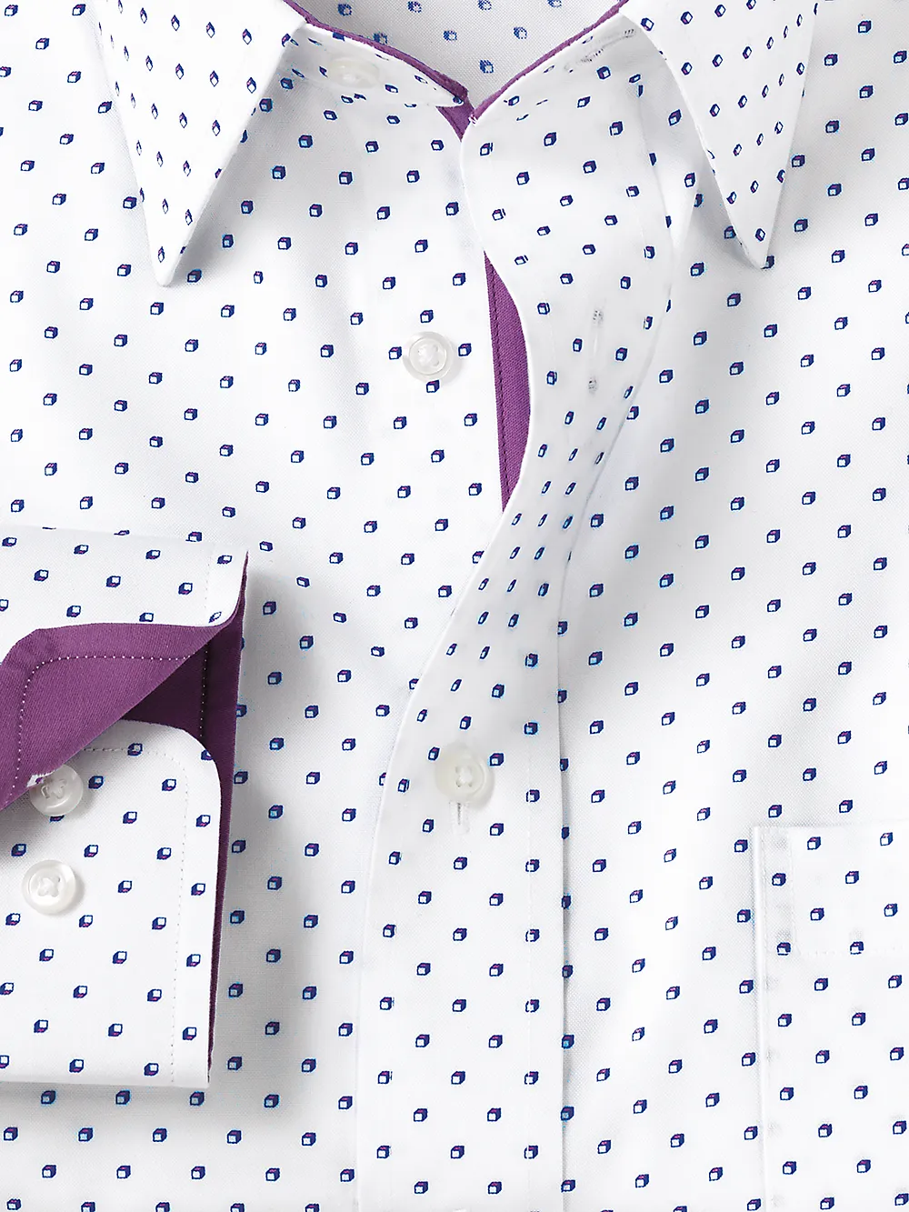 Non-Iron Cotton Mini Box Print Dress Shirt With Contrast Trim - Purple sold by Paul Fredrick product image thumbnail 3