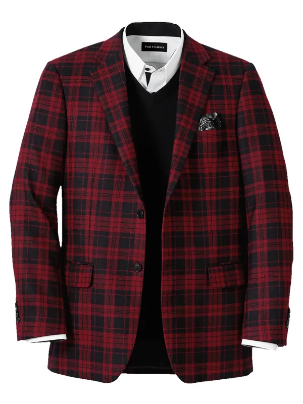 Wool Plaid Single Breasted Notch Lapel Sport Coat - Black/red sold by Paul Fredrick