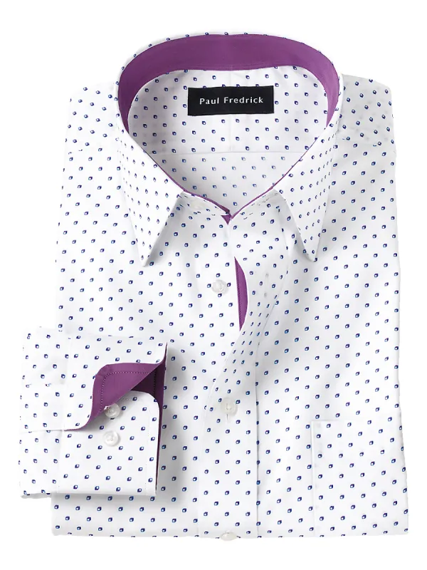 Non-Iron Cotton Mini Box Print Dress Shirt With Contrast Trim - Purple sold by Paul Fredrick