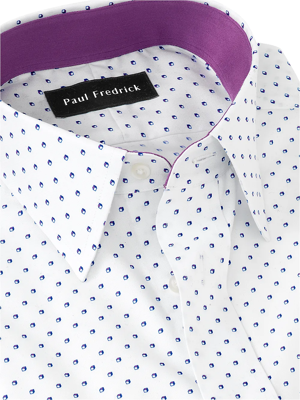Non-Iron Cotton Mini Box Print Dress Shirt With Contrast Trim - Purple sold by Paul Fredrick product image thumbnail 4