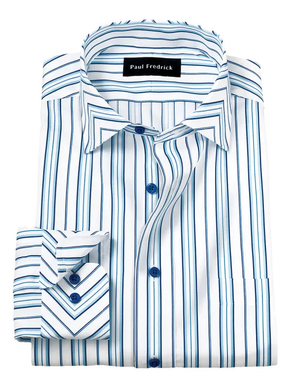 Non-Iron Cotton Stripe Dress Shirt With Contrast Trim - Blue sold by Paul Fredrick