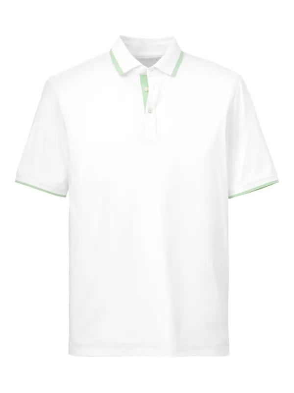 Performance Blend Three Button Polo - White/green sold by Paul Fredrick