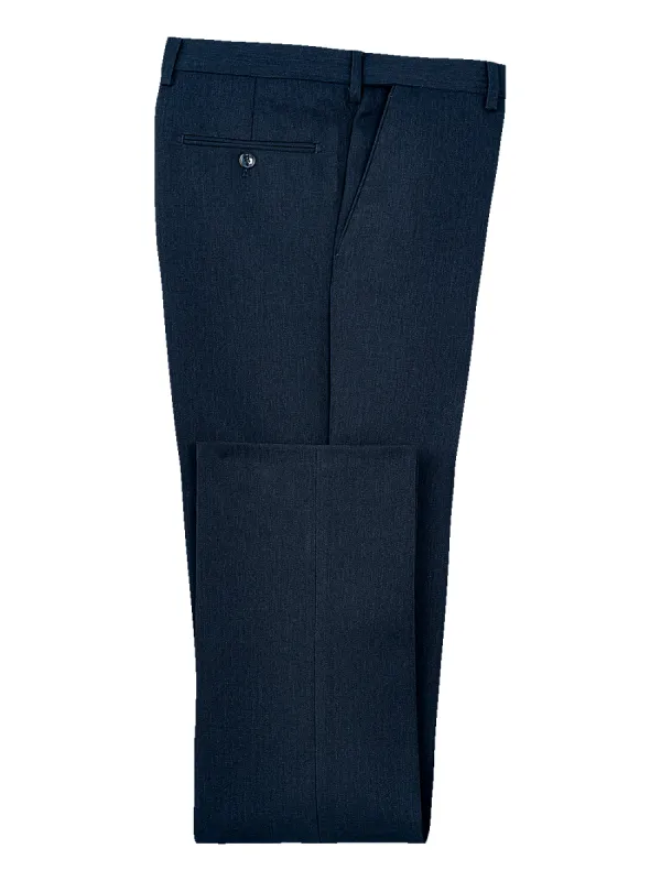 Microfiber Herringbone Flat Front Pants - Navy sold by Paul Fredrick