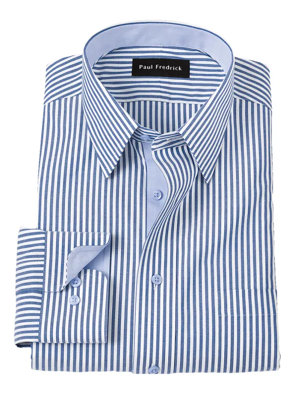 Comfort Stretch Non-Iron Stripe Dress Shirt With Contrast Trim - Cobalt sold by Paul Fredrick