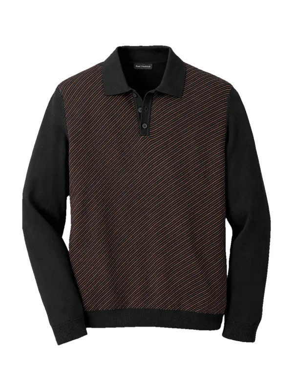 Cotton Three Button Polo - Brown/black sold by Paul Fredrick