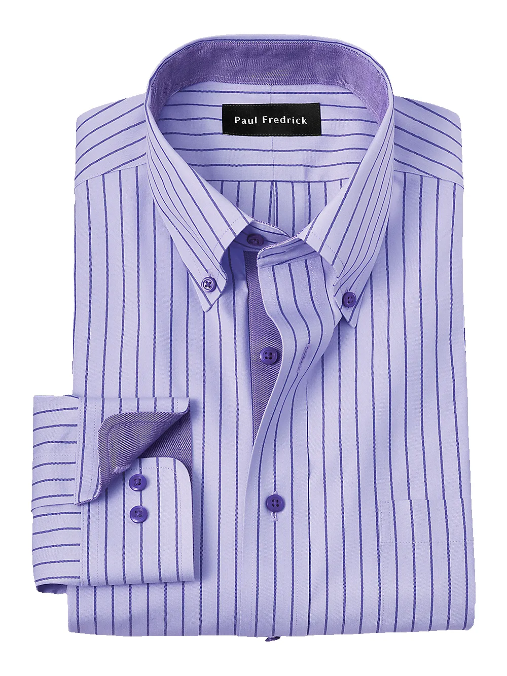 Non-Iron Cotton Stripe Dress Shirt With Contrast Trim - Purple sold by Paul Fredrick