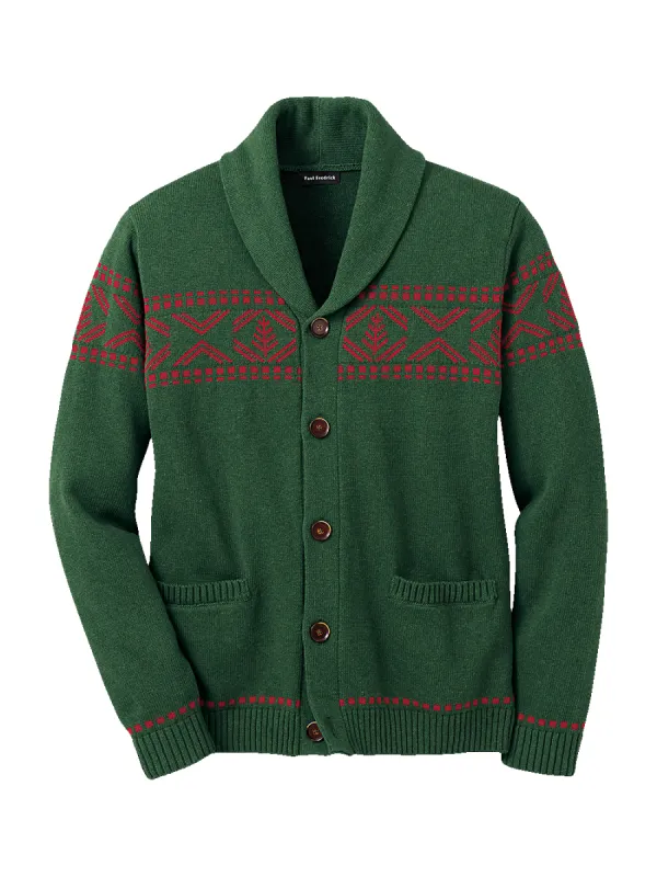 COTTON BUTTON FRONT CARDIGAN SWEATER - Green sold by Paul Fredrick