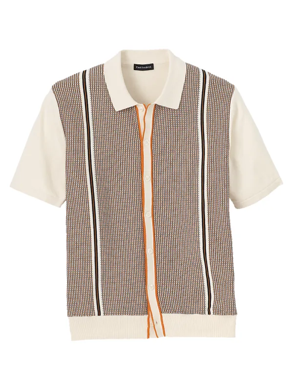 Cotton Button Front Polo - Melon sold by Paul Fredrick