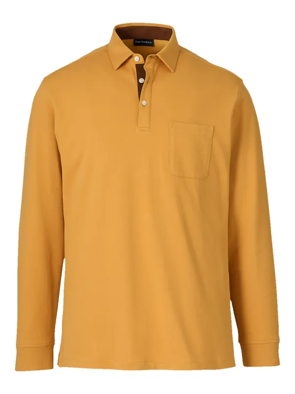 Cotton/Spandex Pique Three Button Polo - Gold sold by Paul Fredrick