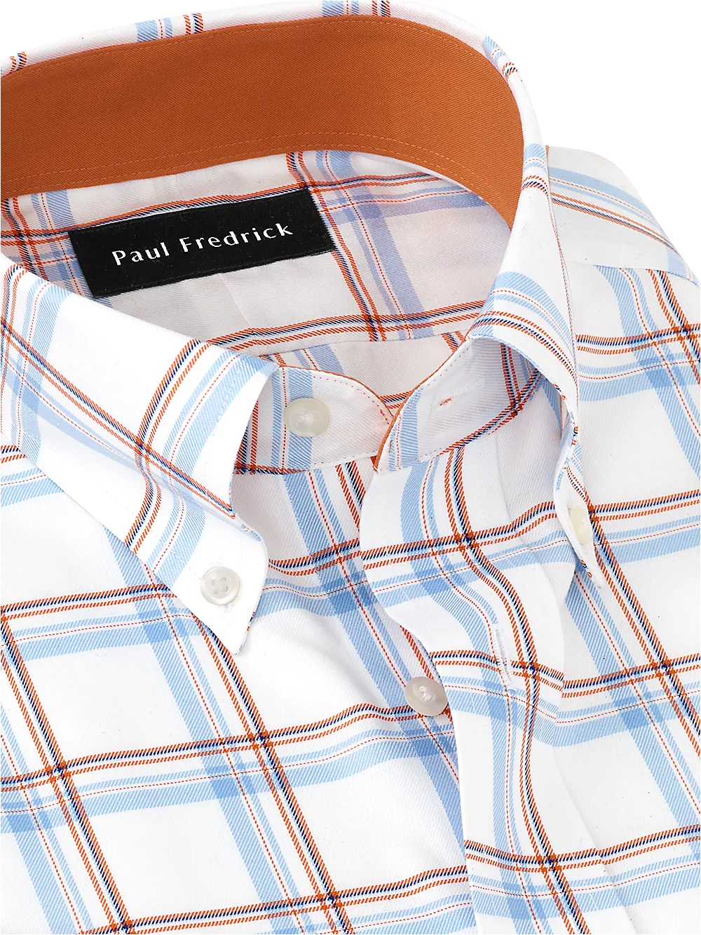 Non-Iron Cotton Check Dress Shirt With Contrast Trim - Blue/melon sold by Paul Fredrick product image thumbnail 3
