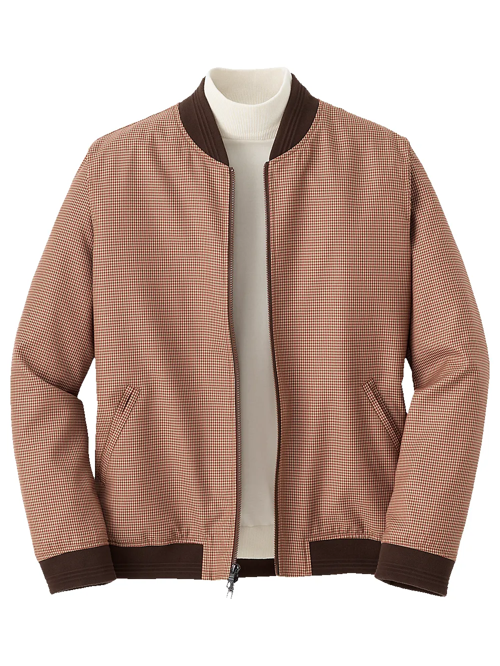 Microfiber Check Baseball Jacket - Burgundy/tan sold by Paul Fredrick