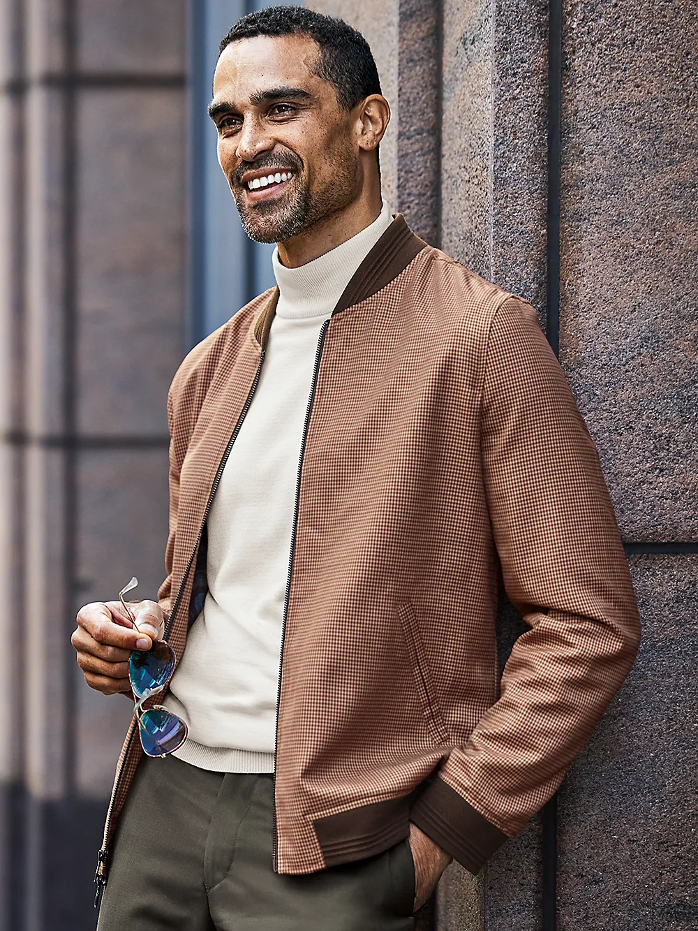 Microfiber Check Baseball Jacket - Burgundy/tan sold by Paul Fredrick product image thumbnail 2