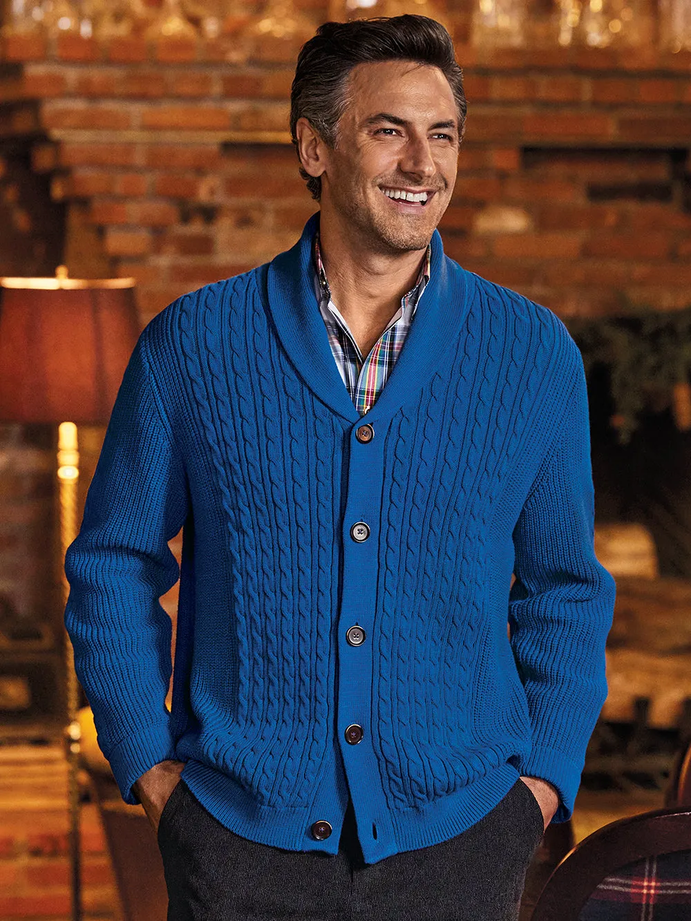 Cotton Cable Button Front Cardigan Sweater sold by Paul Fredrick product image thumbnail 2