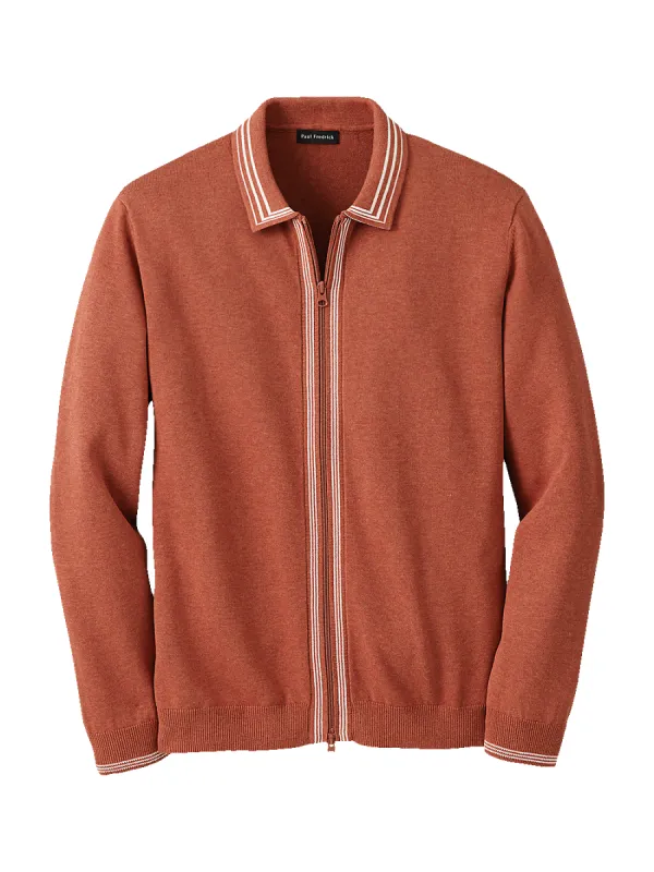 Cotton Full Zip Polo - Terracotta sold by Paul Fredrick