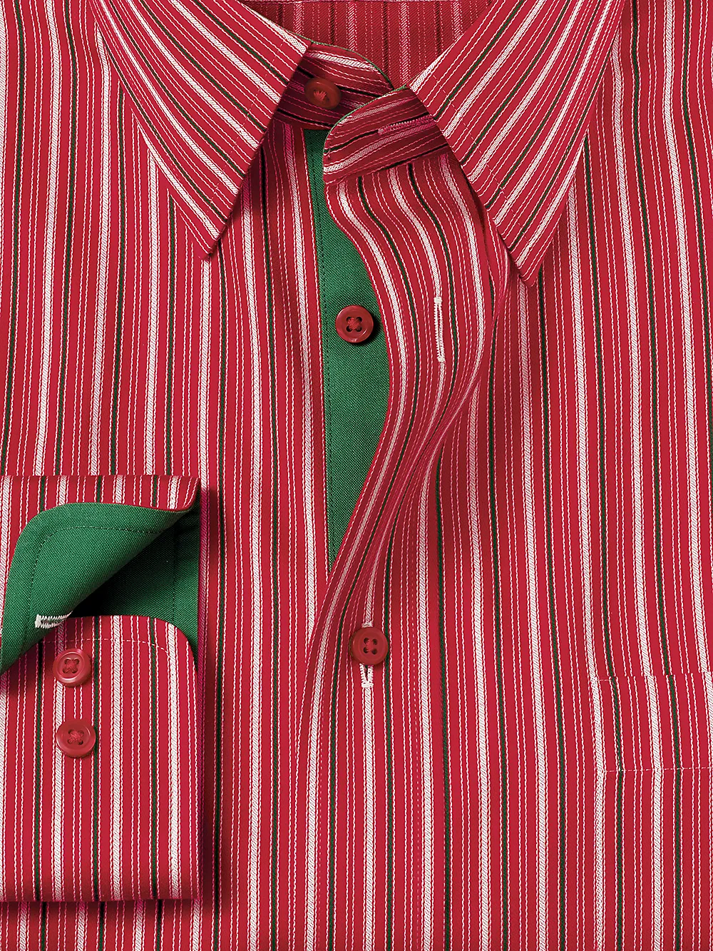 Non-Iron Cotton Stripe Dress Shirt With Contrast Trim - Red/green sold by Paul Fredrick product image thumbnail 2