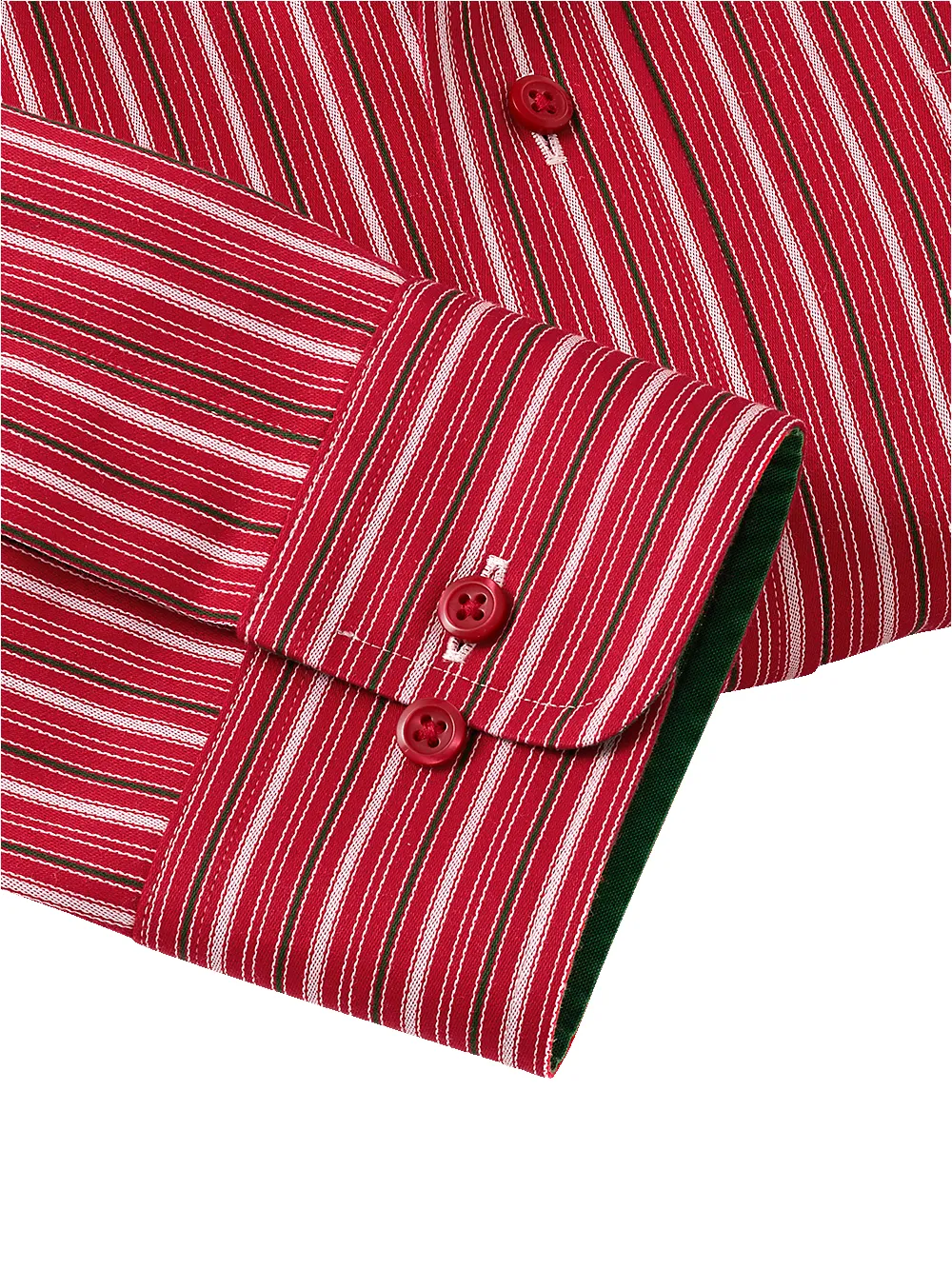Non-Iron Cotton Stripe Dress Shirt With Contrast Trim - Red/green sold by Paul Fredrick product image thumbnail 4