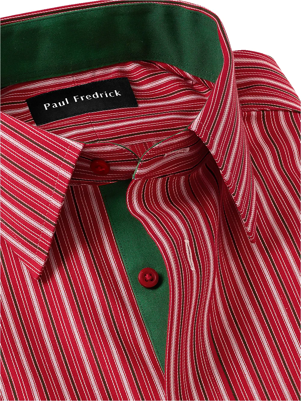 Non-Iron Cotton Stripe Dress Shirt With Contrast Trim - Red/green sold by Paul Fredrick product image thumbnail 3