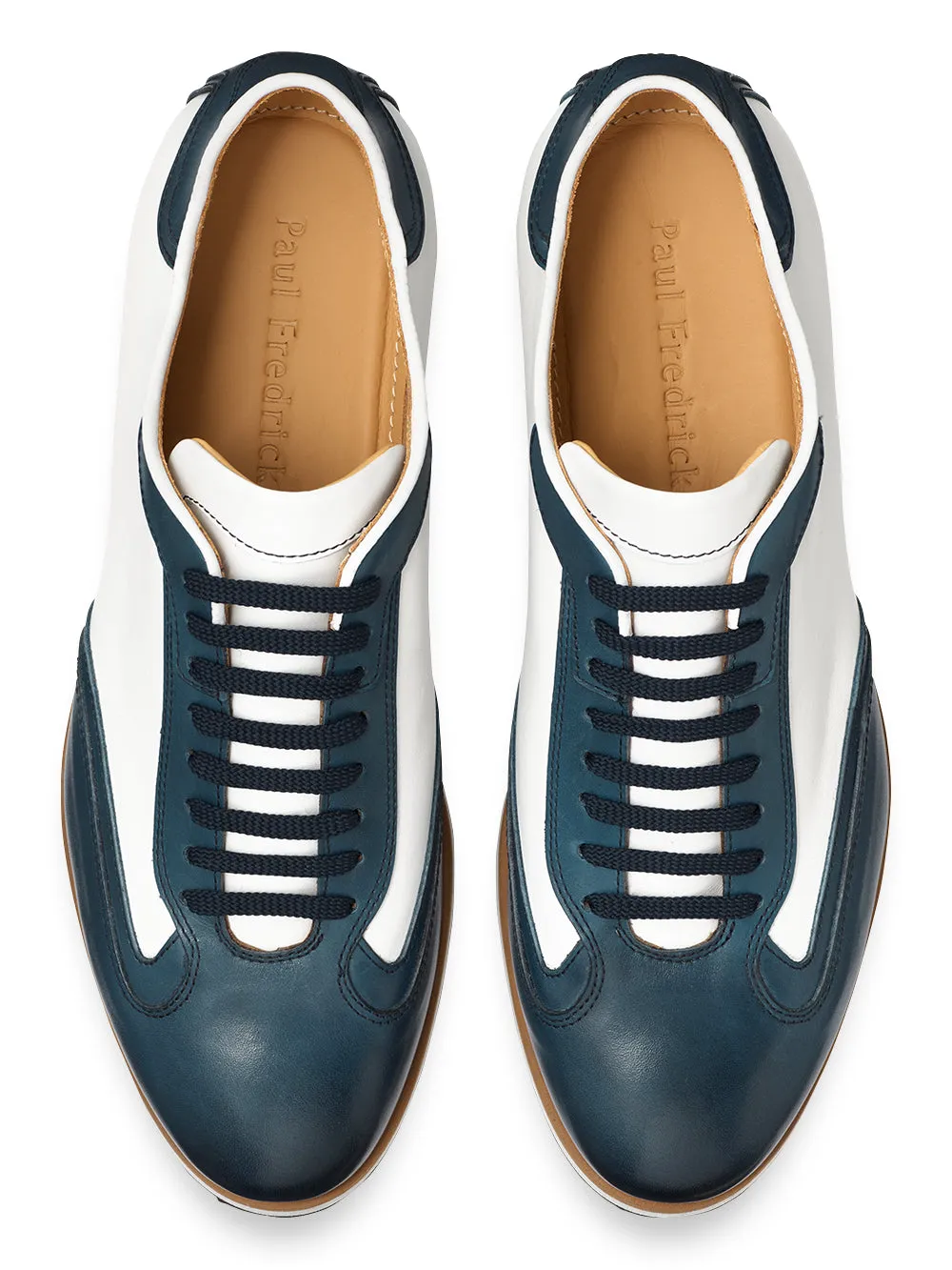 Theo Two Tone Retro Sneakers - White/blue sold by Paul Fredrick product image thumbnail 3