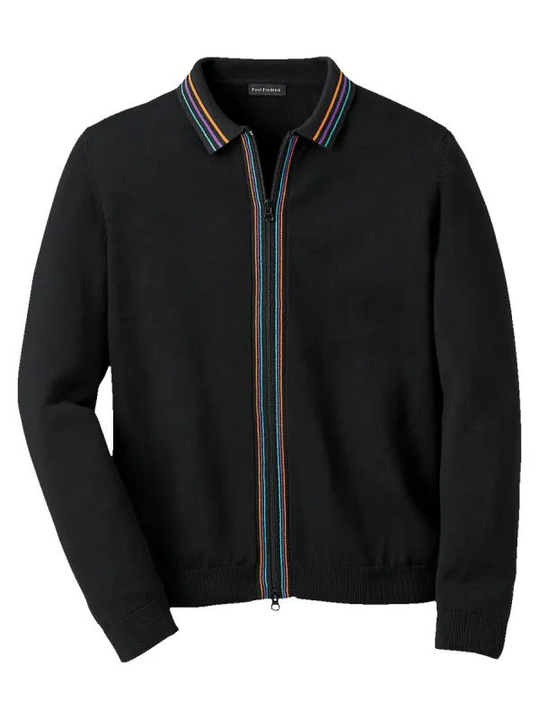 Cotton Full Zip Polo - Black sold by Paul Fredrick