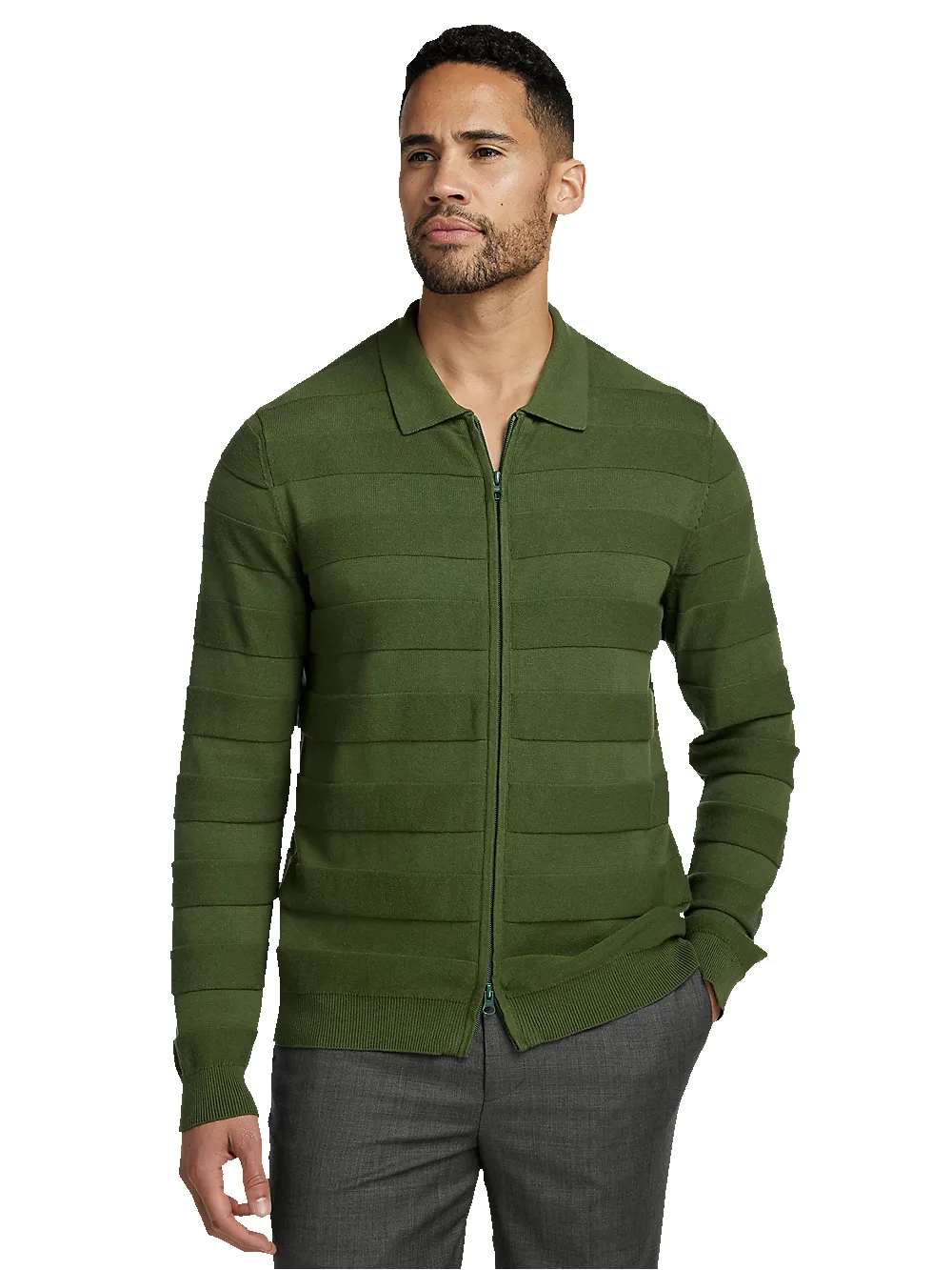 Cotton Full Zip Polo - Olive sold by Paul Fredrick product image thumbnail 2