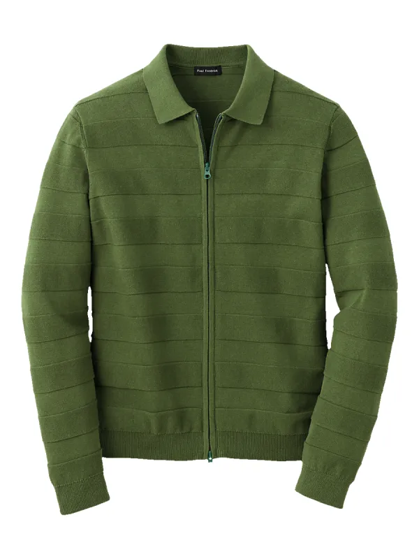 Cotton Full Zip Polo - Olive sold by Paul Fredrick