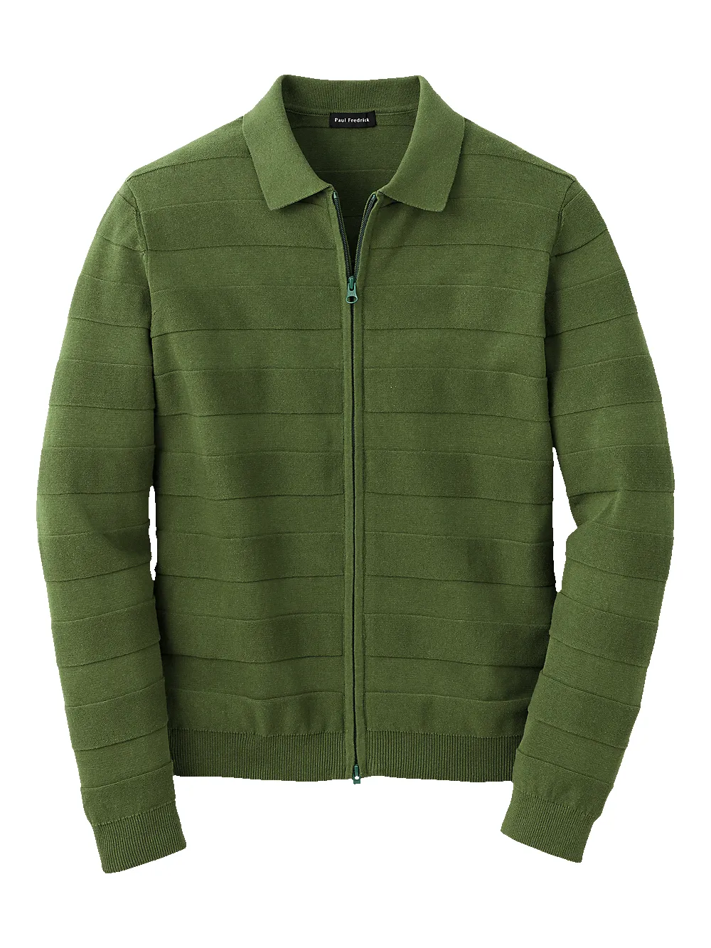Cotton Full Zip Polo - Olive sold by Paul Fredrick