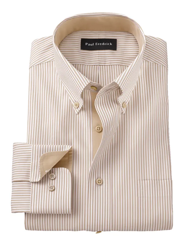 Comfort Stretch Non-Iron Stripe Dress Shirt With Contrast Trim - Light Tan sold by Paul Fredrick