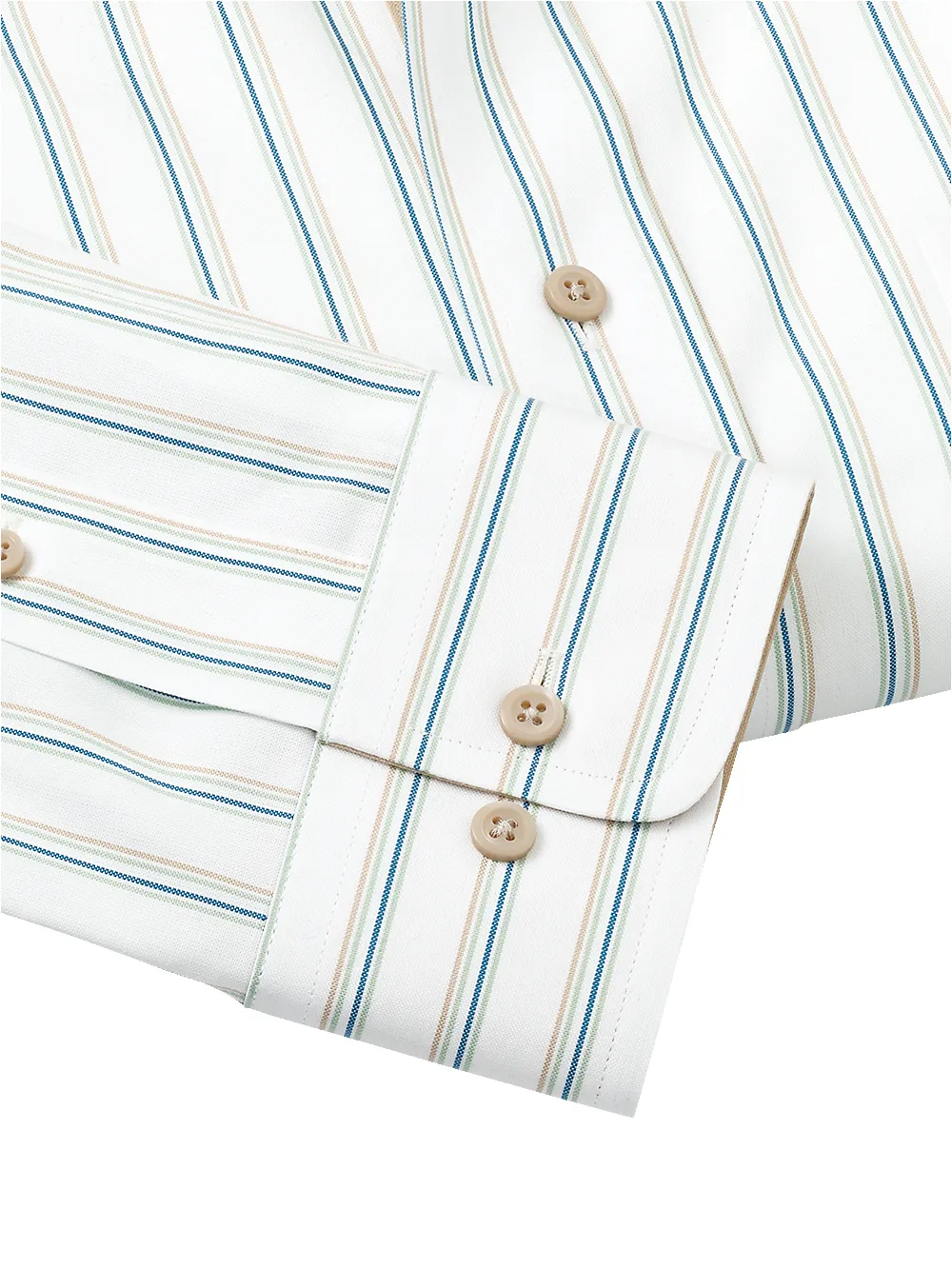 Non-Iron Cotton Stripe Dress Shirt With Contrast Trim - Green/tan sold by Paul Fredrick product image thumbnail 4
