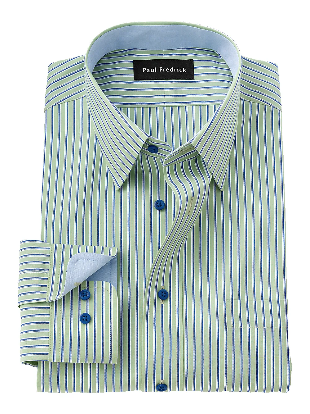 Non-Iron Cotton Stripe Dress Shirt With Contrast Trim - Green/blue sold by Paul Fredrick