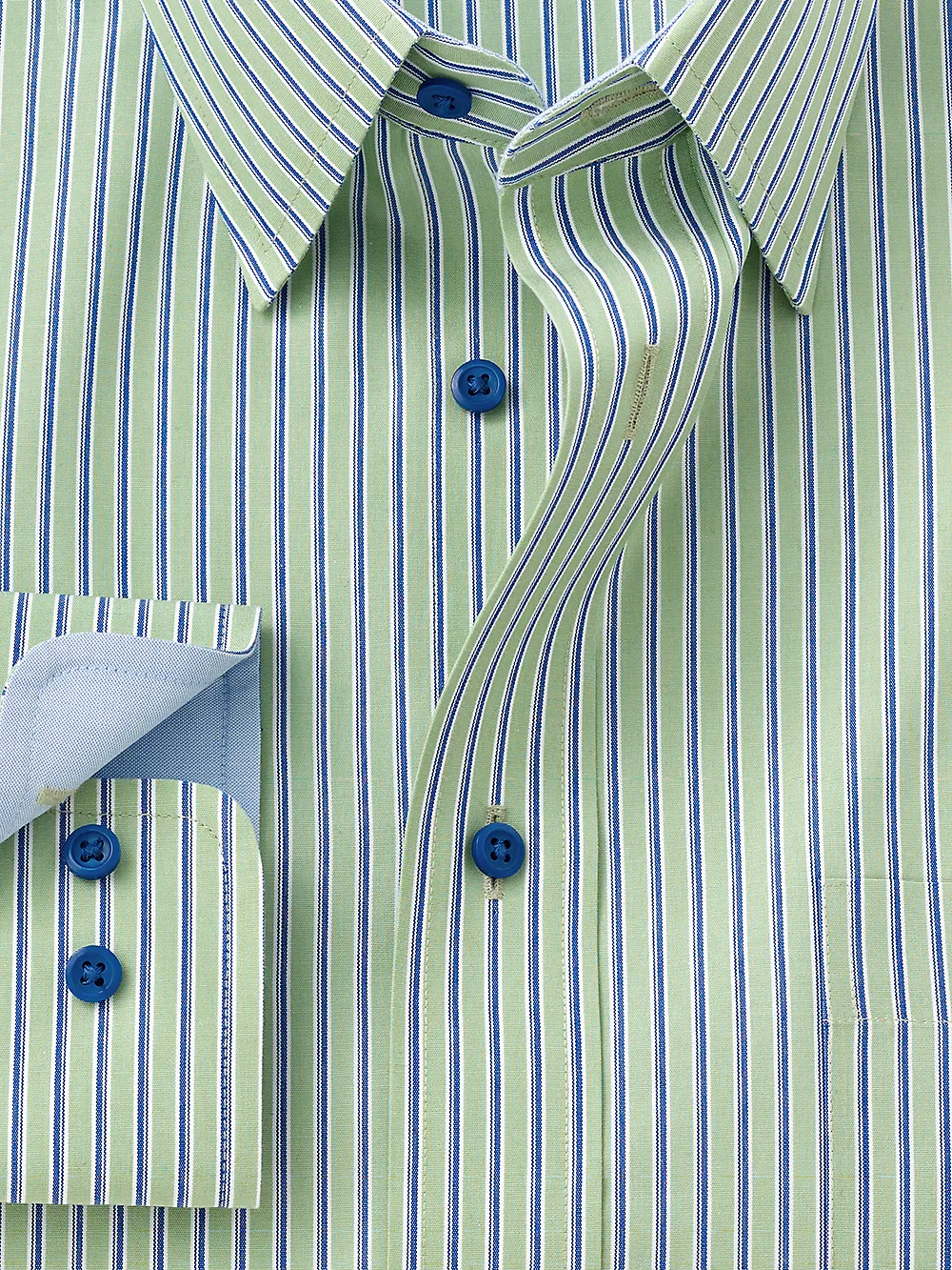 Non-Iron Cotton Stripe Dress Shirt With Contrast Trim - Green/blue sold by Paul Fredrick product image thumbnail 2