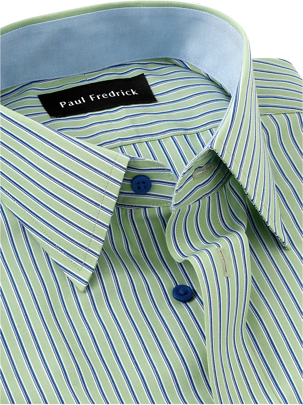 Non-Iron Cotton Stripe Dress Shirt With Contrast Trim - Green/blue sold by Paul Fredrick product image thumbnail 3