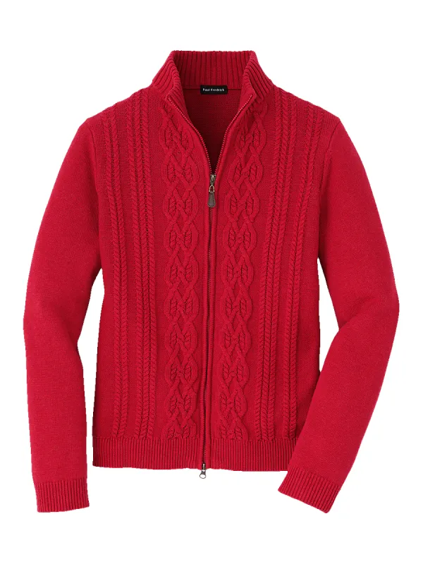 Cotton Full Zip Mock Neck Sweater - Red sold by Paul Fredrick