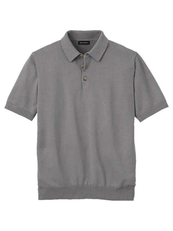 Supima Cotton Three Button Polo - Grey sold by Paul Fredrick