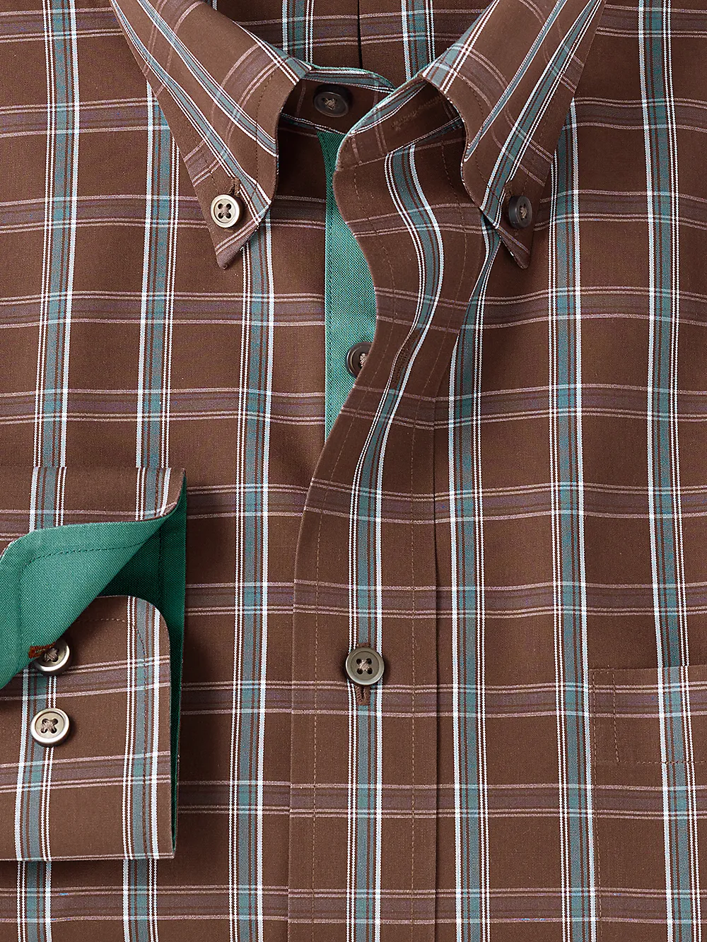 Non-Iron Cotton Windowpane Dress Shirt With Contrast Trim - Brown sold by Paul Fredrick product image thumbnail 2