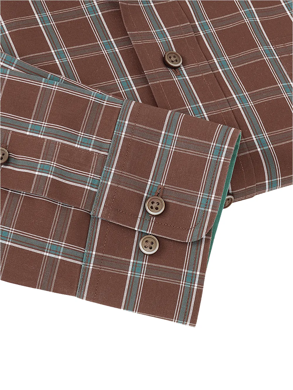 Non-Iron Cotton Windowpane Dress Shirt With Contrast Trim - Brown sold by Paul Fredrick product image thumbnail 4