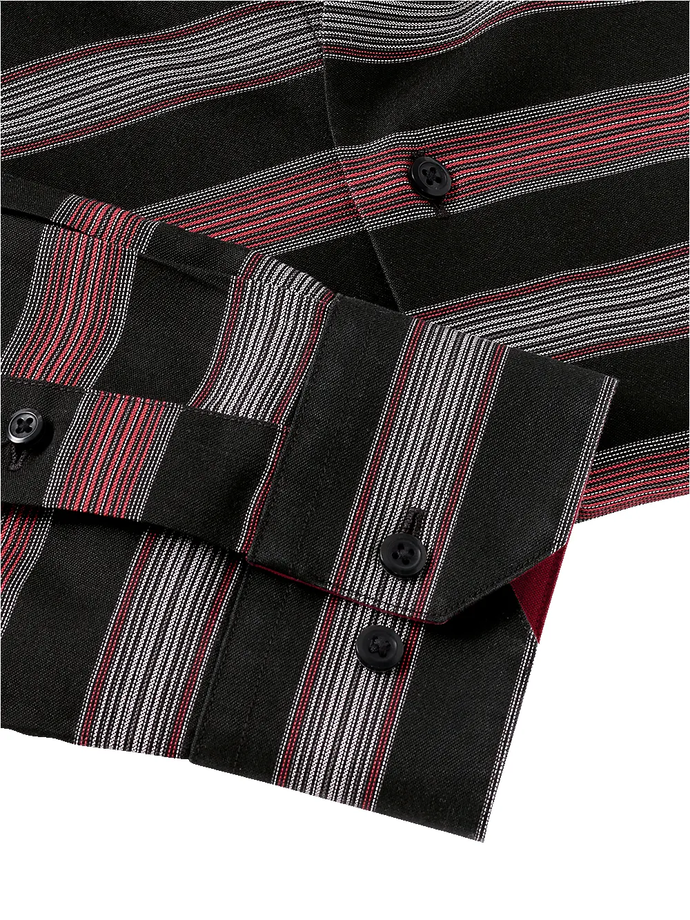 Non-Iron Cotton Horizontal Stripe Dress Shirt With Contrast Trim - Black/brick sold by Paul Fredrick product image thumbnail 5