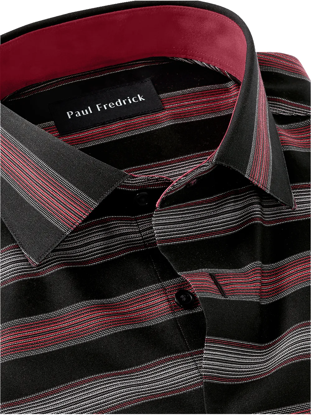 Non-Iron Cotton Horizontal Stripe Dress Shirt With Contrast Trim - Black/brick sold by Paul Fredrick product image thumbnail 4