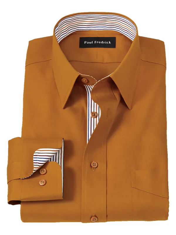 Non-Iron Cotton Solid Dress Shirt With Contrast Trim - Rust sold by Paul Fredrick