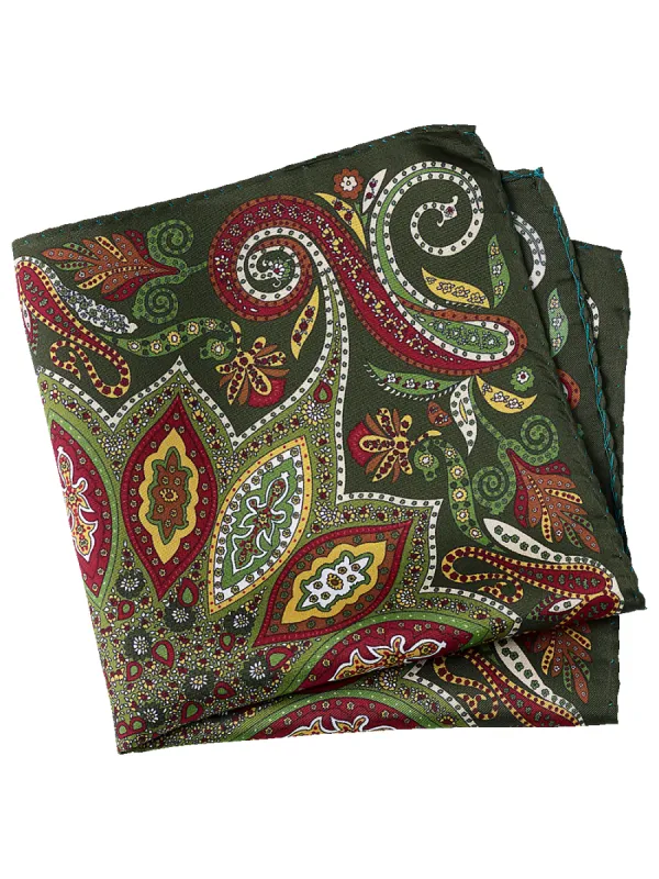 Paisley Silk Pocket Square - Green Multi sold by Paul Fredrick
