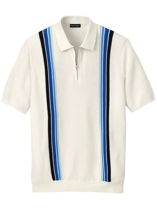 Cotton Quarter Zip Polo - Ivory sold by Paul Fredrick
