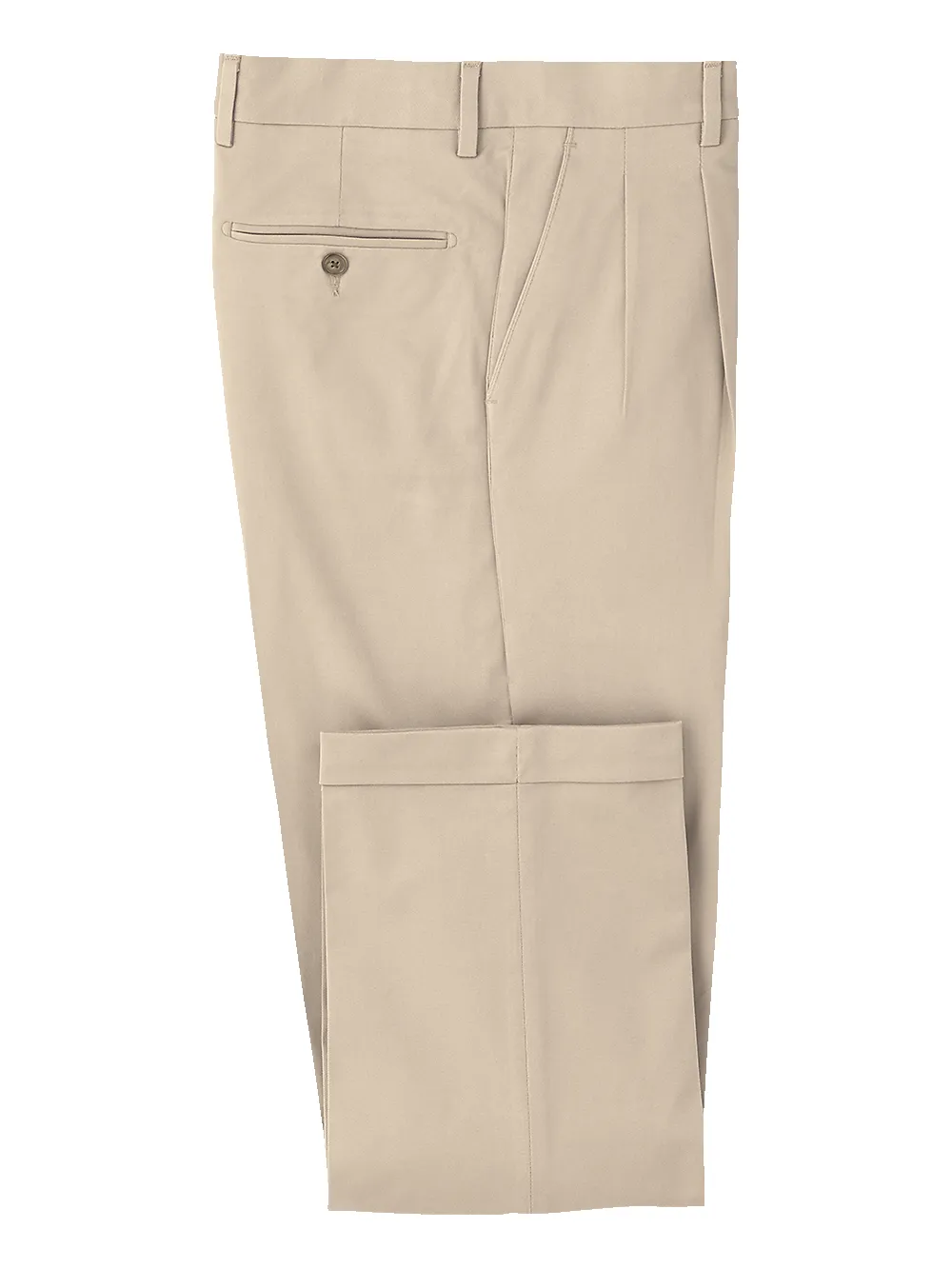Classic Fit Cotton Stretch Twill Pleated Pants - Khaki sold by Paul Fredrick
