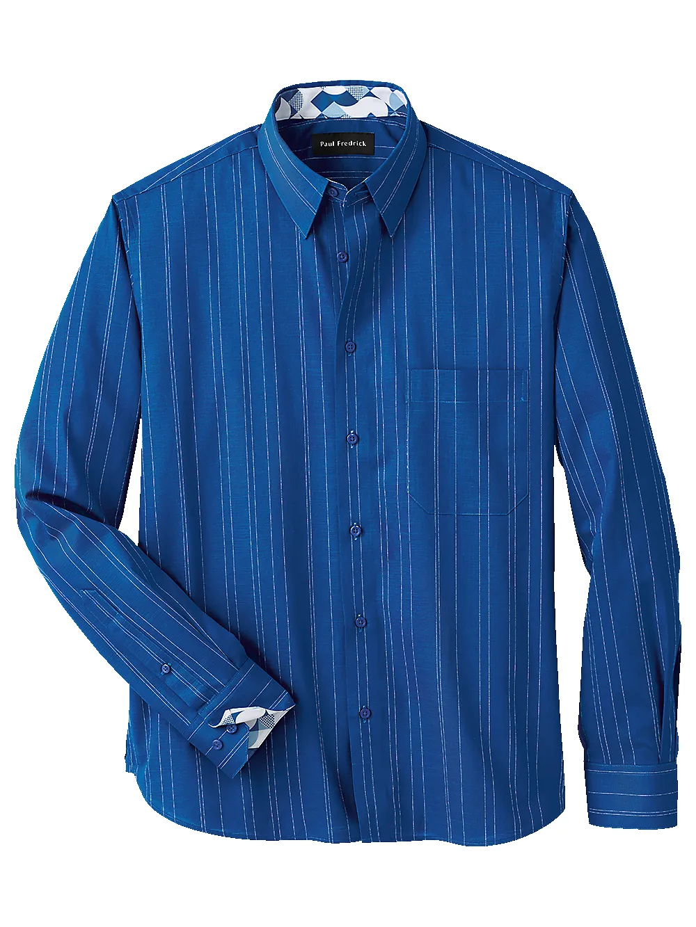 Cotton Stripe Casual Shirt With Contrast Trim - Blue sold by Paul Fredrick