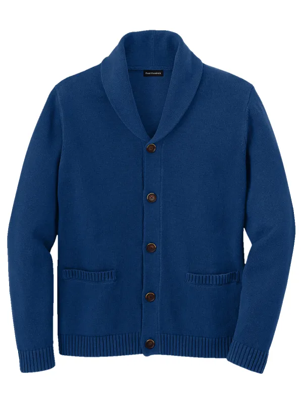 Cotton Button Front Shawl Collar Cardigan - Navy sold by Paul Fredrick